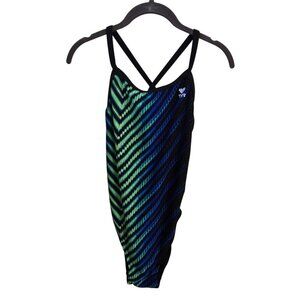 TYR One Piece Swimsuit ASO "The Challenge" Blue Green Black Size 26/XS